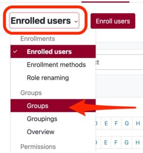 enrolled users drop down menu to select groups